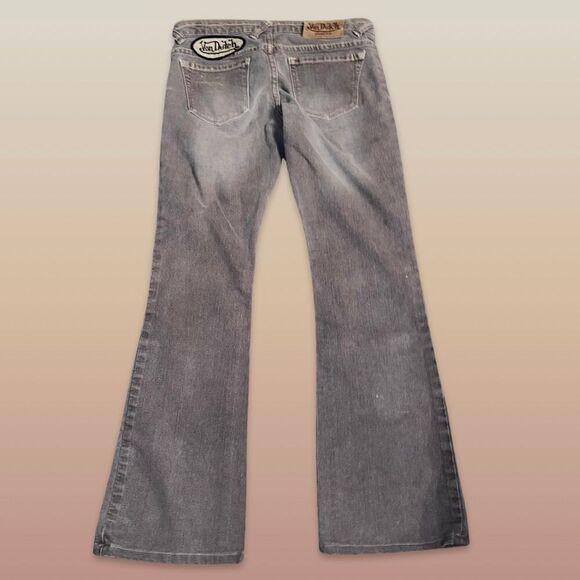 VERY RARE Von Dutch Low Rise Brown Denim Button Fly Wide Leg Jeans Size 27x28 #1 - Picture 3 of 5